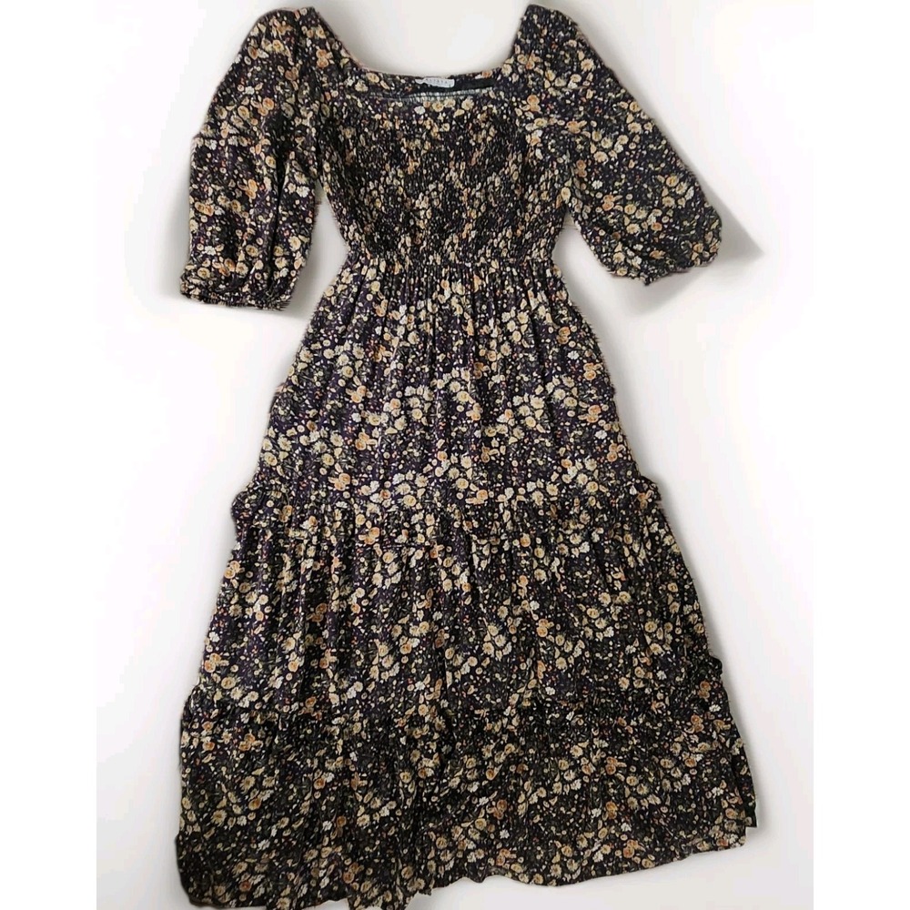 Calista Dress S Cottagecore Praire Boho Hippie Peasant Tiered Ruffle Maxi Pocket